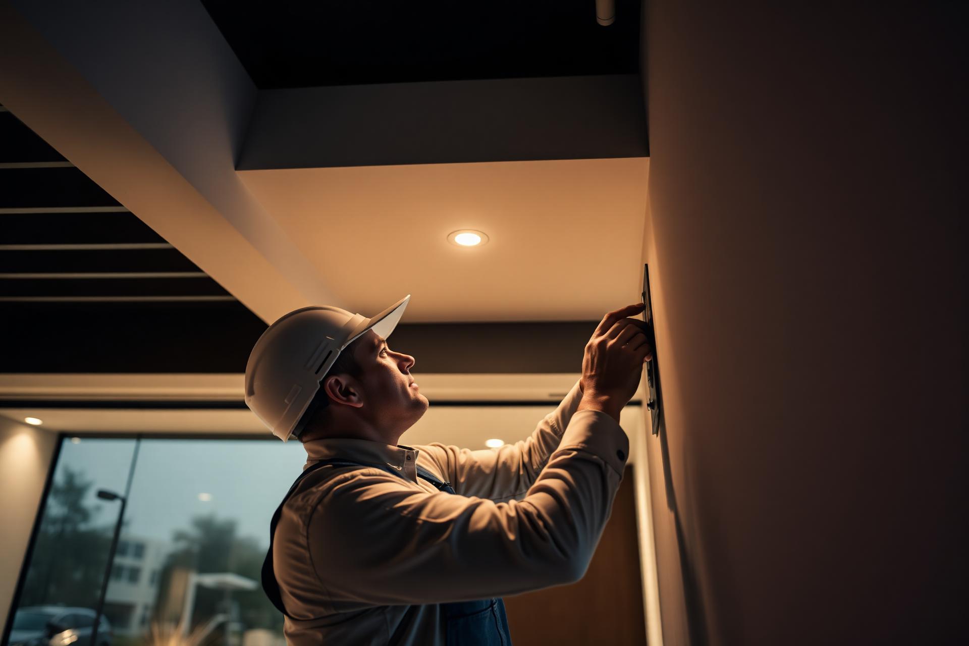 Electrician working inside a modern home